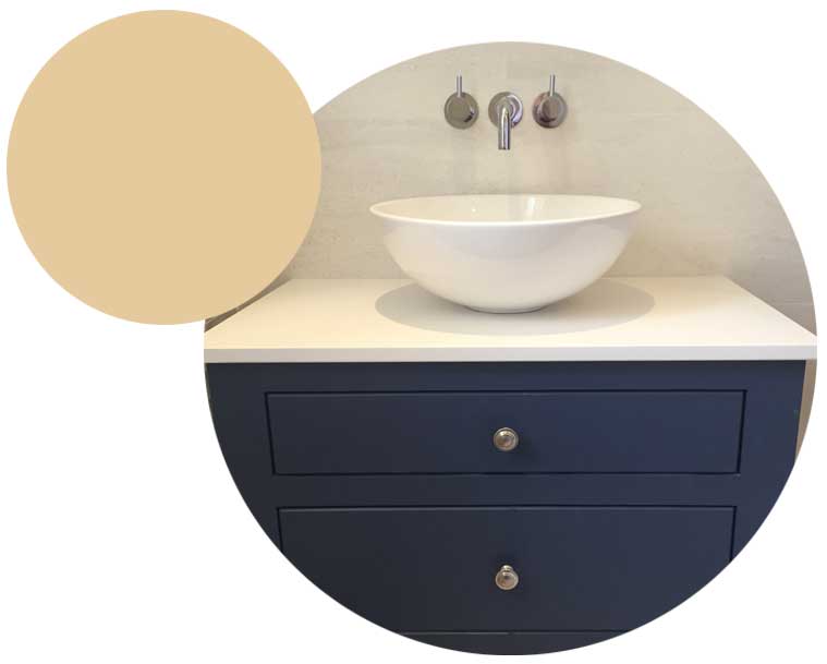 High-end bathroom sink with abstract beige circle graphic